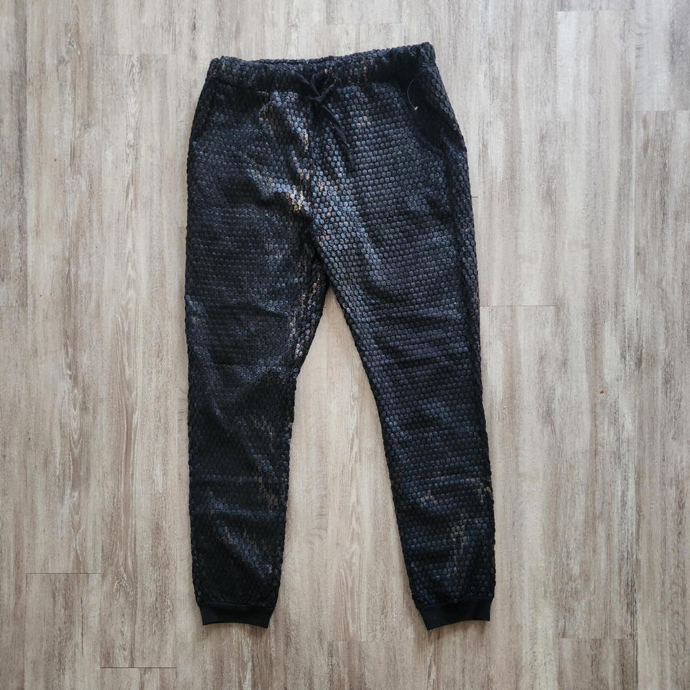 Black Honeycomb Textured Jogger Pants